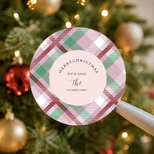 Feestelijke Kerst Pastel Plaid Ronde Sticker