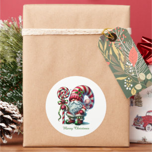 Feestelijke kerst pepermunt kabouter ronde sticker