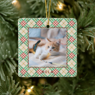Feestelijke Kerst Plaid Huisdier Naam Kerstmis Keramisch Ornament