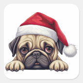 Feestelijke Kerst Pug Vierkante Sticker (Voorkant)