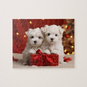 Feestelijke Kerst Puppy Duo Jigsaw Puzzel