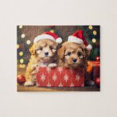 Feestelijke Kerst Puppy Duo Jigsaw Puzzel (Horizontaal)