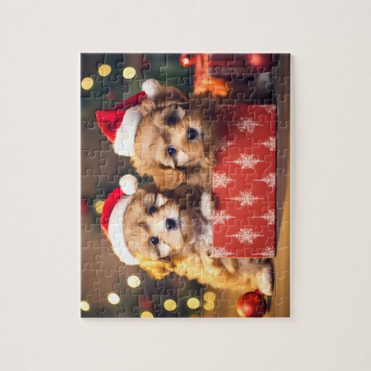 Feestelijke Kerst Puppy Duo Jigsaw Puzzel (Verticaal)