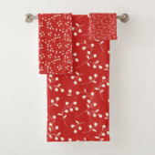 Feestelijke Kerst Rood en Wit Botanisch Patroon Bad Handdoek (Insitu)