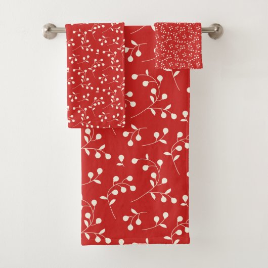 Feestelijke Kerst Rood en Wit Botanisch Patroon Bad Handdoek (Insitu)