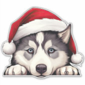 Feestelijke Kerst Siberische HuskyVinyl Sticker (Voorkant)