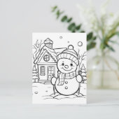 Feestelijke kerst sneeuwman kinder kleurstof briefkaart (Staand voorkant)