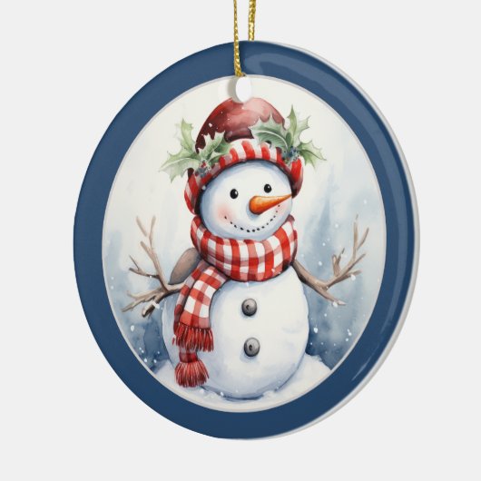 feestelijke kerst sneeuwman toevoegen datum berich keramisch ornament (Links)