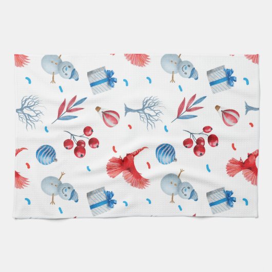 Feestelijke kerst Sneeuwmannen Rode Kardinalen Orn Theedoek (Horizontaal)