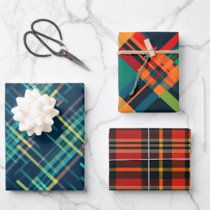 Feestelijke Kerst Stijlvolle Plaid Patroon Set van Inpakpapier Vel