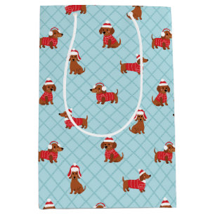 Feestelijke Kerst Teckel Inpakpapier Medium Cadeauzakje