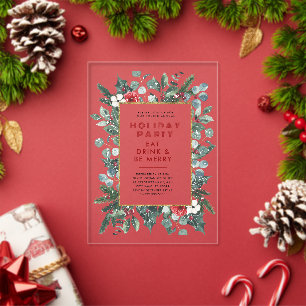 Feestelijke Kerst Thema Bloemen Lijst Vakantie Par Acryl Uitnodigingen