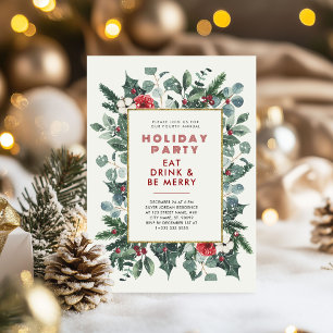 Feestelijke Kerst Thema Bloemen Lijst Vakantie Par Kaart