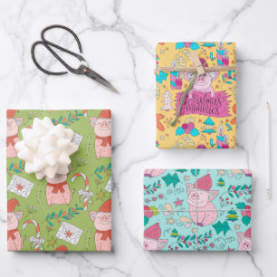 Feestelijke Kerst Varkens Inpakpapier Vel
