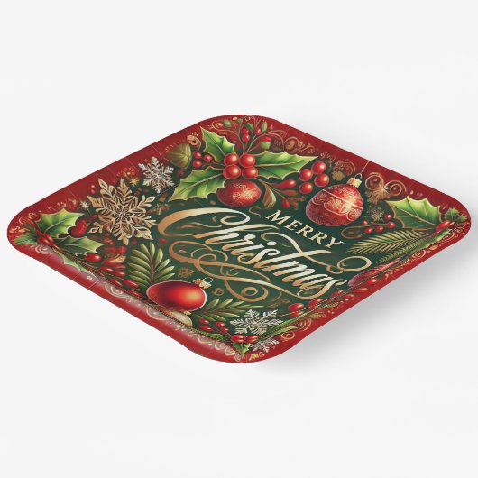 Feestelijke Kerst Vierkant Papier Borden Papieren Bordje (Gebogen)