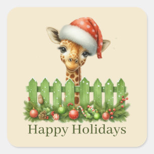 Feestelijke Kerst Voeg tekst giraffe toe Vierkante Sticker