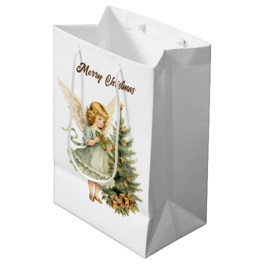 Feestelijke Kerst waterverf Angel tekst toevoegen Medium Cadeauzakje (Voorkant Gekanteld)