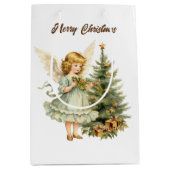 Feestelijke Kerst waterverf Angel tekst toevoegen Medium Cadeauzakje (Voorkant)