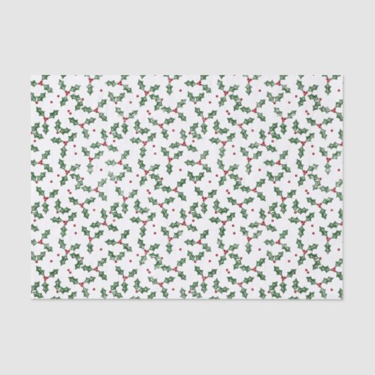 Feestelijke Kerst Waterverf Holly Tissuepapier (Voorkant)