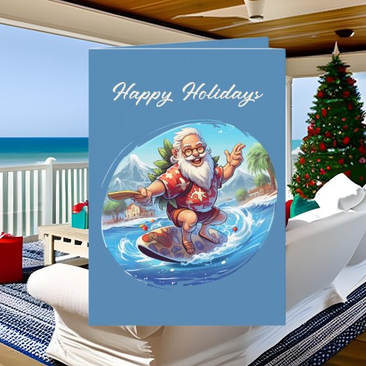 Feestelijke Kerst waterverf Santa strand Kaart