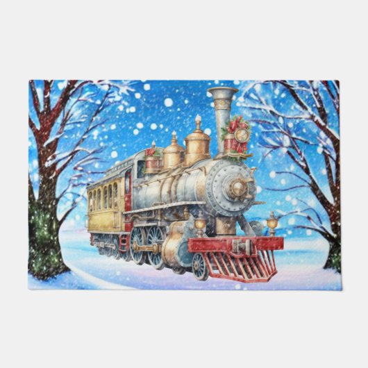 Feestelijke Kerst waterverf trein Deurmat (Voorkant)
