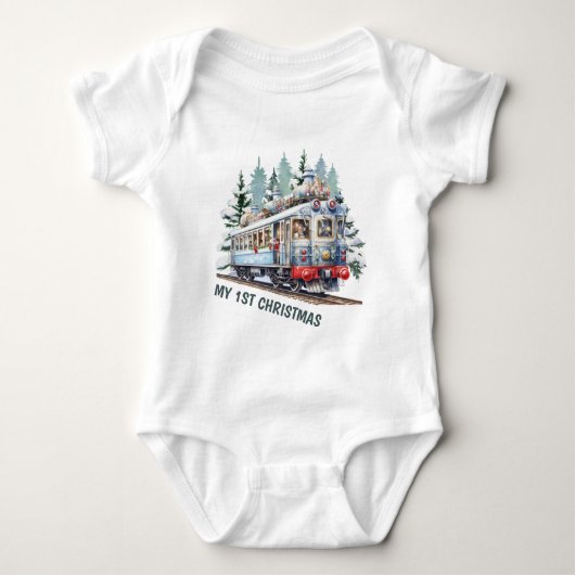 feestelijke kerst waterverf trolley boys romper (Voorkant)