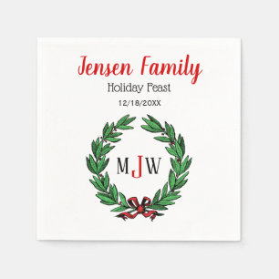 Feestelijke Kerst Xmas Hulst Krans Monogram Servetten