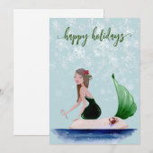 Feestelijke Kerst Zeemeermin Groen Feestdagenkaart (Voorkant / Achterkant)