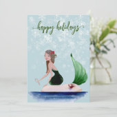 Feestelijke Kerst Zeemeermin Groen Feestdagenkaart (Staand voorkant)