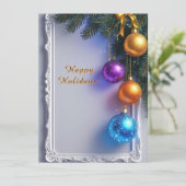 Feestelijke kerstballen en dennentakken kaart (Staand voorkant)