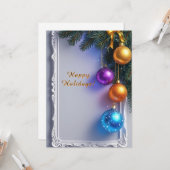 Feestelijke kerstballen en dennentakken kaart (Voorkant / Achterkant in situ)