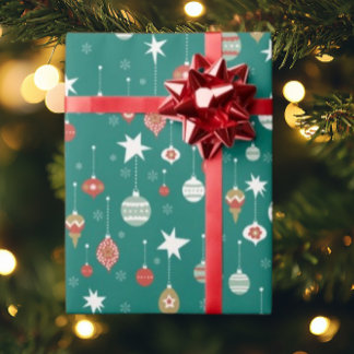 Feestelijke kerstballen & sneeuwvlokken cadeaupapier