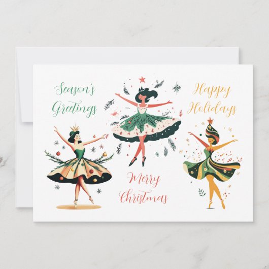 Feestelijke Kerstballerina's Flat Holiday Kaart (Voorkant)