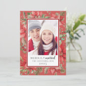 Feestelijke Kerstbloem Vrolijk Getrouwd Pas getrou Feestdagenkaart (Staand voorkant)