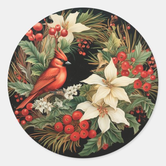 Feestelijke Kerstbloemen en -loof Ronde Sticker (Voorkant)