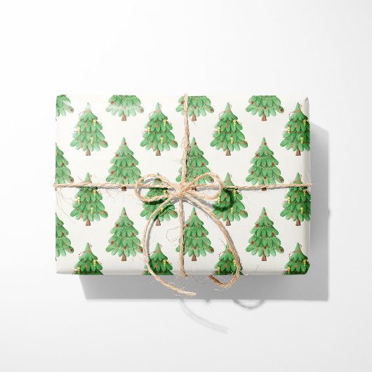 Feestelijke kerstbomen - Cream achtergrond Cadeaupapier