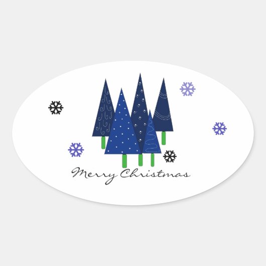 feestelijke kerstbomen ovale sticker (Voorkant)