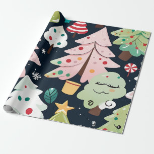 Feestelijke kerstbomen patroon cadeaupapier