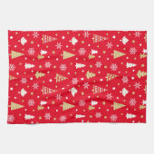Feestelijke kerstbomen Sneeuwvlokken Rood Goud Theedoek (Horizontaal)