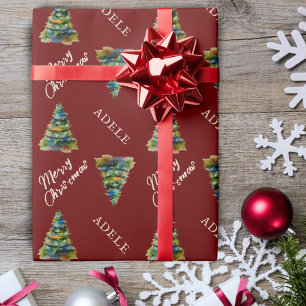 Feestelijke Kerstboom Aquarel Rode Vakantie Cadeaupapier