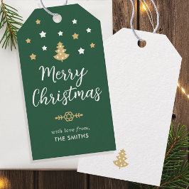 Feestelijke Kerstboom Custom Family Name Green Cadeaulabel