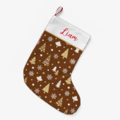 Feestelijke Kerstboom Custom Name Brown Kleine Kerstsok (Voorkant (Hangend))