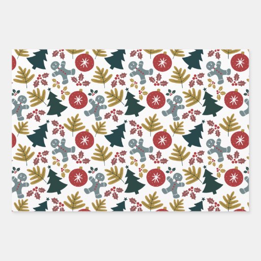Feestelijke Kerstboom Gingerbread Heren & Kerstbel Inpakpapier Vel (Voorkant 3)
