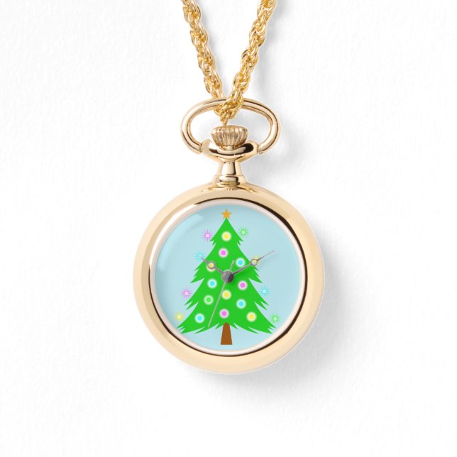 Feestelijke Kerstboom Ketting Horloge (Voorkant)
