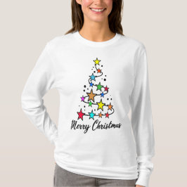 Feestelijke kerstboom met kleurrijke sterren t-shirt