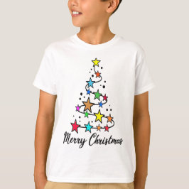 Feestelijke kerstboom met kleurrijke sterren t-shirt