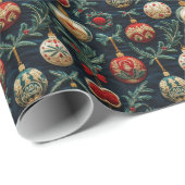 Feestelijke kerstborduurstijl cadeaupapier (Rol Hoek)