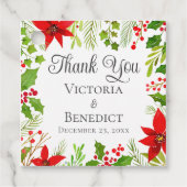 Feestelijke Kerstbruiloft Bloemen Gepersonaliseerd Bedankjes Labels (Voorkant)