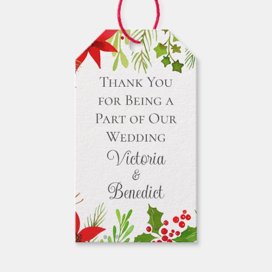 Feestelijke Kerstbruiloft Bloemen Gepersonaliseerd Cadeaulabel (Voorkant)