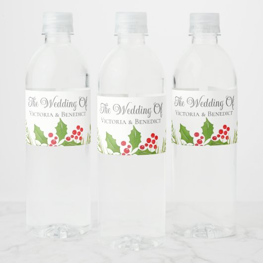 Feestelijke Kerstbruiloft Bloemen Gepersonaliseerd Waterfles Etiket